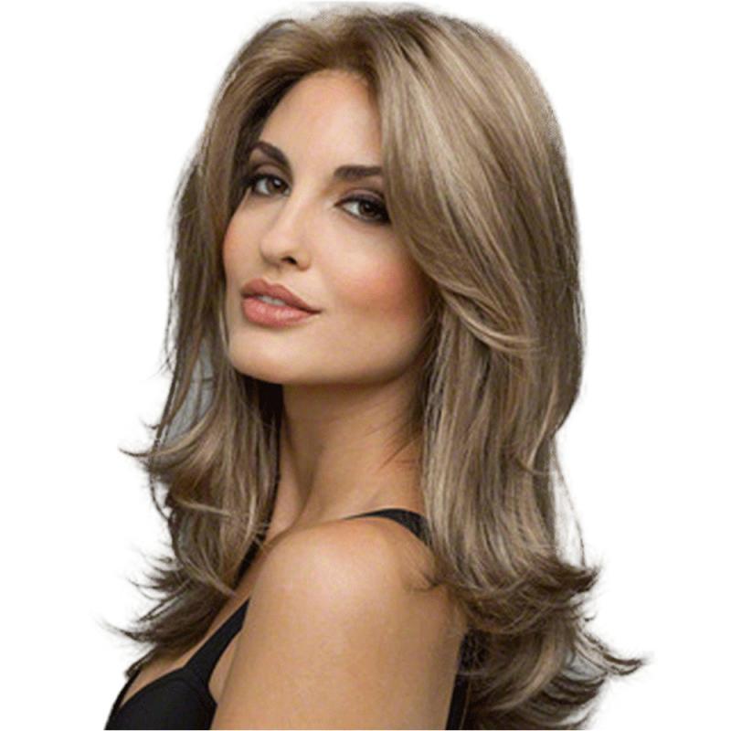 Women's medium-length curly hair synthetic fiber bangs wig-Wig-058