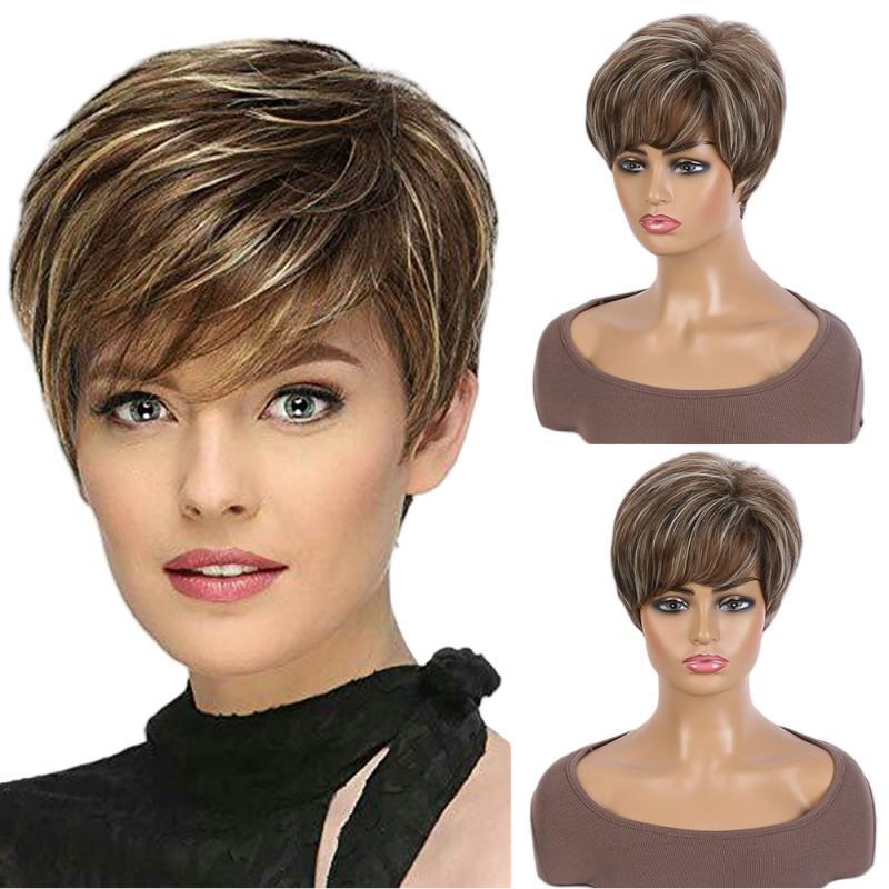 Women's wig mixed color side bangs short hair-XIUNI-305