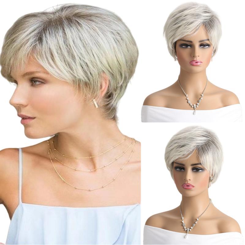 Women's wig mixed color side bangs short hair-XIUNI-307