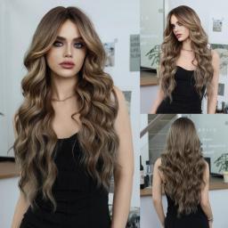 Wigs Hot Sale | Lace Wigs,Long Wavy Deep Blonde Wig With Bangs For Women,High Density Hair Ombre Wigs Heat Resistant Fiber