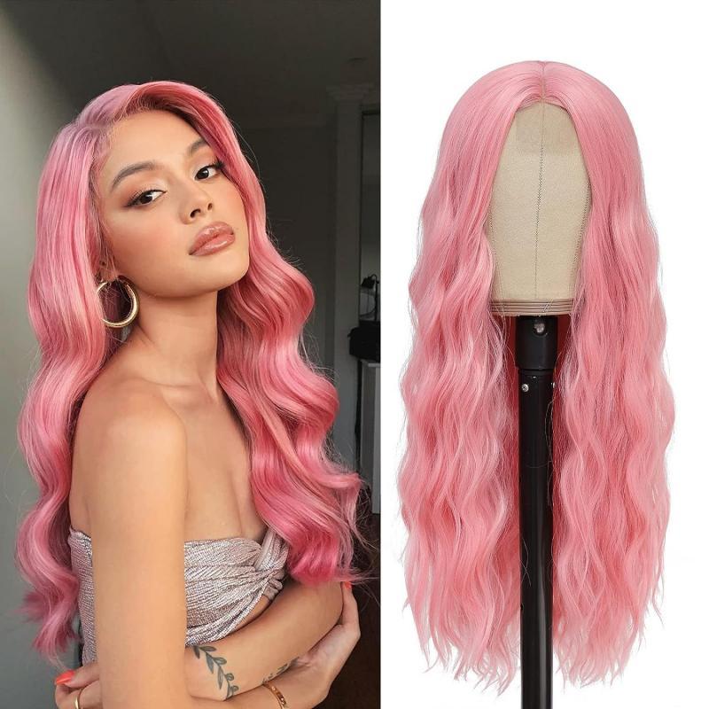 Wigs Hot Sale, Lace Wigs,Pink Color Loose Wavy Synthetic Wigs