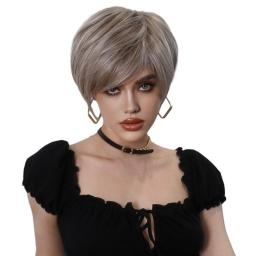 Wigs Hot Sale | WOMEN'S WIGS,Synthetic Short Straight Bob Wig,Champagne Hair Wigs With Bangs For Women,High Density Heat Resistant Wigs
