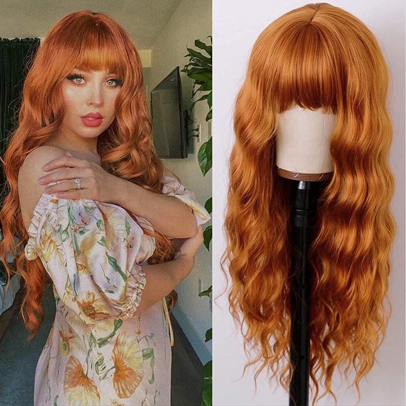 Wigs | Synthetic Wigs | Wigs With Bangs,Wave Wigs For Women,Orange Colored Wigs