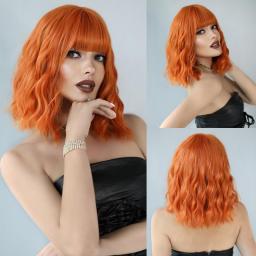 Wigs | Synthetic Wigs | HD Wavy Wigs For Women Synthetic Wig With Bangs,Heat Resistant Fake Hair