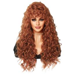 Wigs Hot Sale | WOMEN'S WIGS | Long Blonde Red Curly Wig Bangs,Women Heat Resistant Synthetic Wigs,Party Daily Use Fake Hair