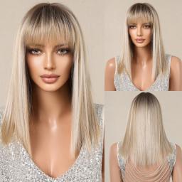 Wigs Hot Sale | WOMEN'S WIGS |Blonde Straight Synthetic Wigs With Bangs,Natural Platinum Wig For Women