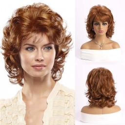 Wigs Hot Sale | WOMEN'S WIGS |Short Dark Brown Synthetic Wigs/ Natural Curly Layered Wig With Fluffy Bangs For Women