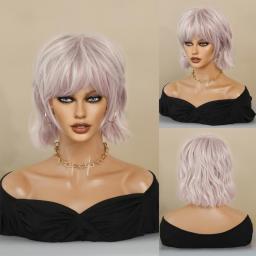 Wigs Hot Sale | Womens Fashion Wig | Pink Silver Short Wigs For Women/Straight Hair Bob Wig With Bangs/ Synthetic Wigs