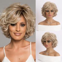 Wigs Hot Sale | Womens Fashion Wig | Mixed Blonde Wig Short Fluffy Curly Synthetic Wigs For White Women