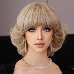 Wigs Hot Sale | Women's Wigs | Short Silvery Blonde Bob Wig With Bangs For Women